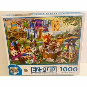 MasterPieces EZ Grip 1000 Piece Puzzle Laundry Day Rascals Cats Dogs Large Piece